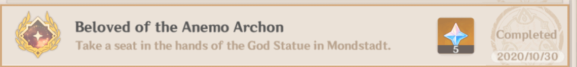 Achievement you get after sitting on the palms of the statue