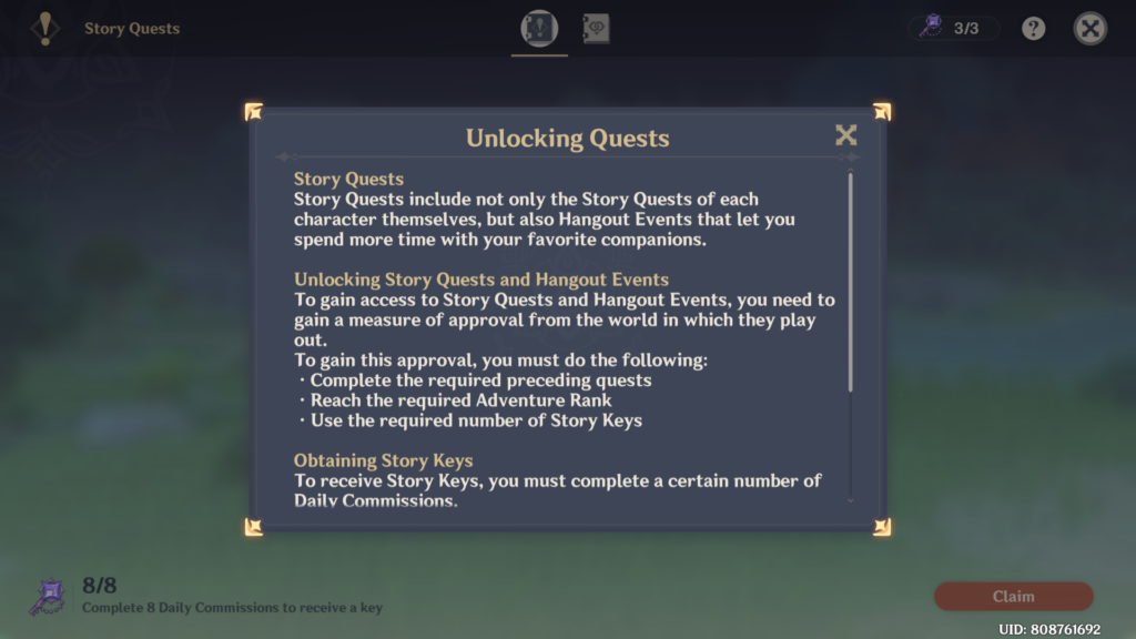 unlocking quests story keys