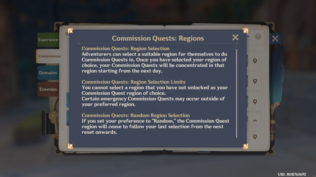 commissions quests region