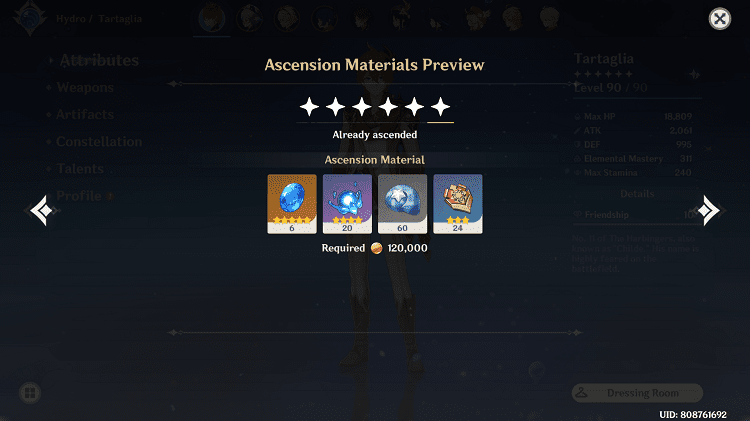 childe ascension materials