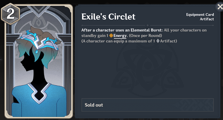 genius invokation tcg character cards exile's circlet