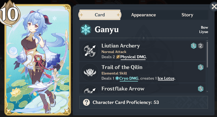 genius invokation tcg character cards ganyu