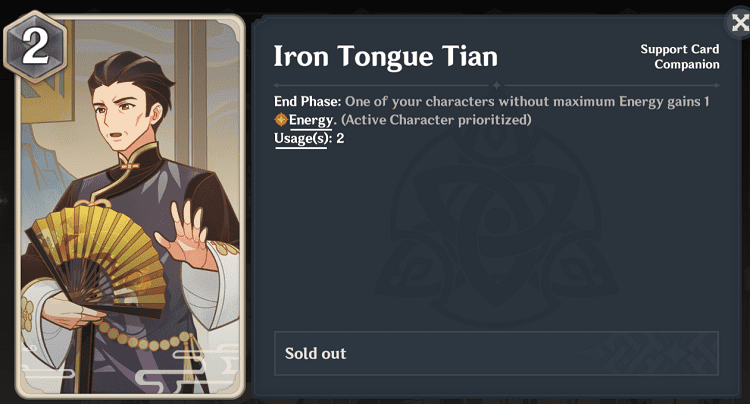 genius invokation tcg character cards - iron tongue tian