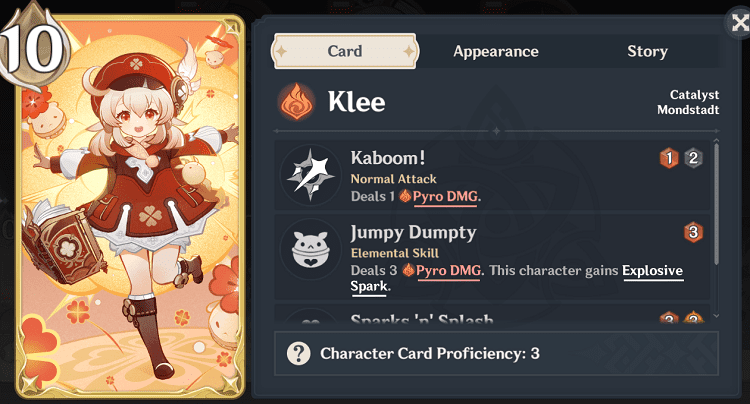 genius invokation tcg character cards klee