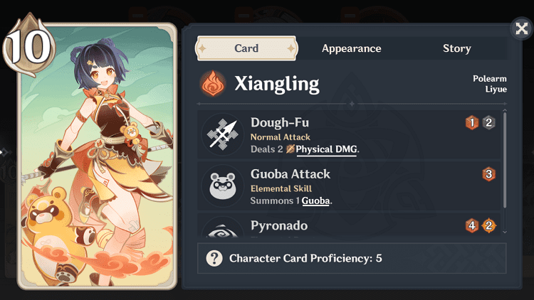 genius invokation tcg character cards xiangling