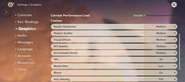 genshin impact smartphone control settings